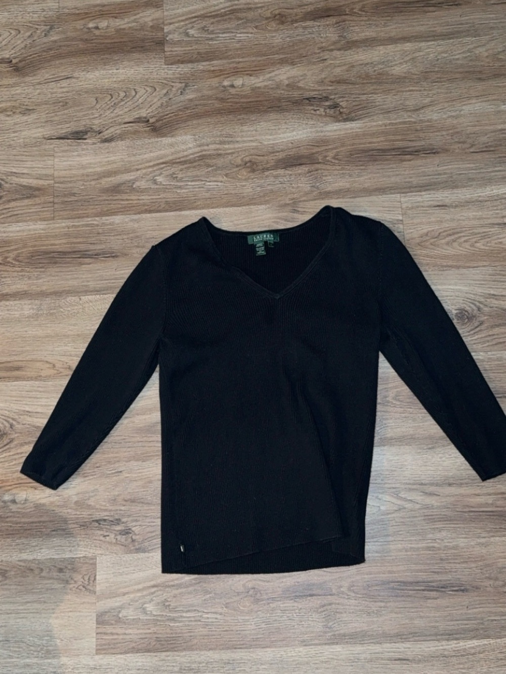 Ralph Lauren Black V-Neck Ribbed Knit Sweater